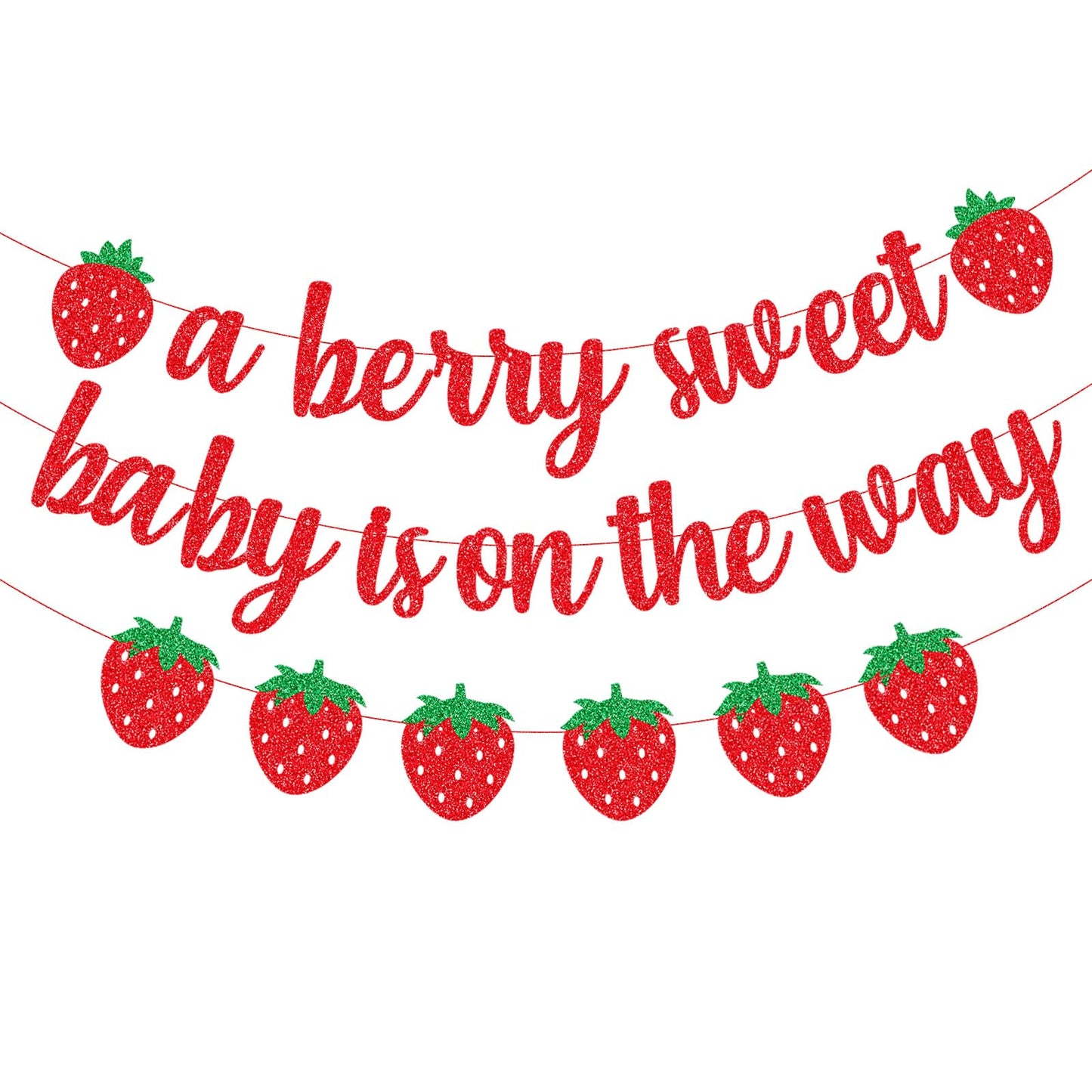 A Berry Sweet Baby Is On The Way Banner with Strawberry Garland, Berry Fruit Themed Baby Shower Gender Reveal Decorations, Summer Garland Photo Prop