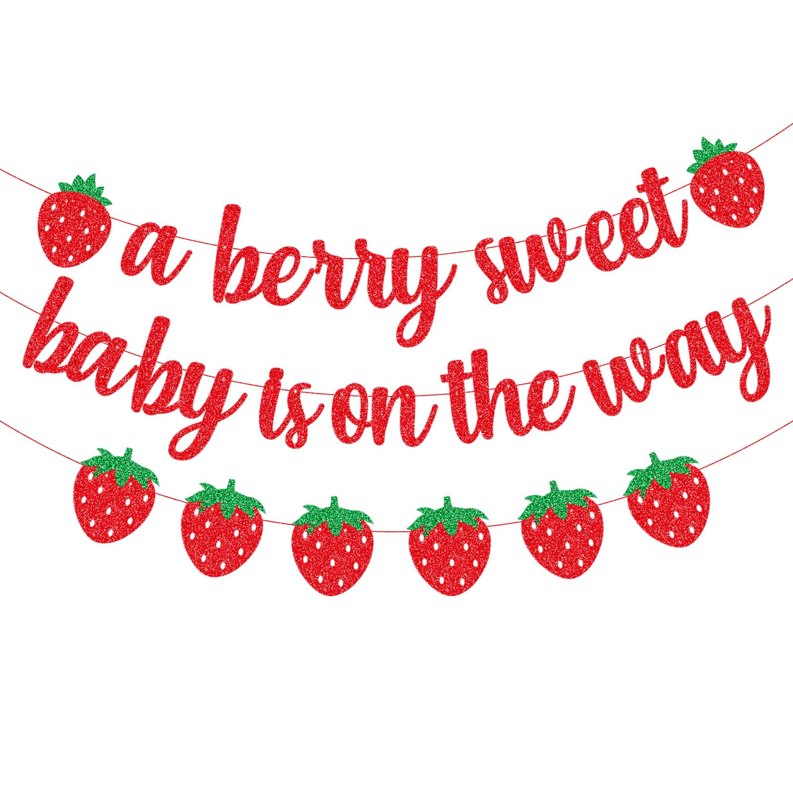 A Berry Sweet Baby Is On The Way Banner with Strawberry Garland, Berry Fruit Themed Baby Shower Gender Reveal Decorations, Summer Garland Photo Prop