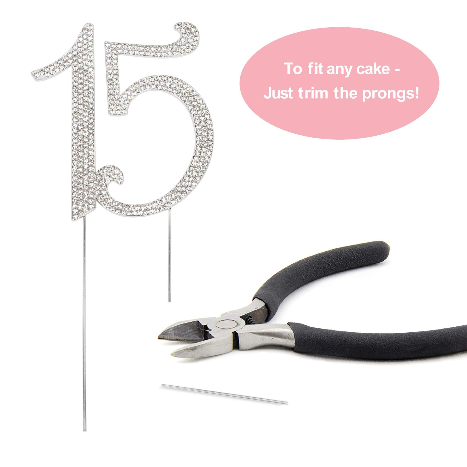 15 Cake Topper - Silver Rhinestone - 15th Birthday or Anniversary