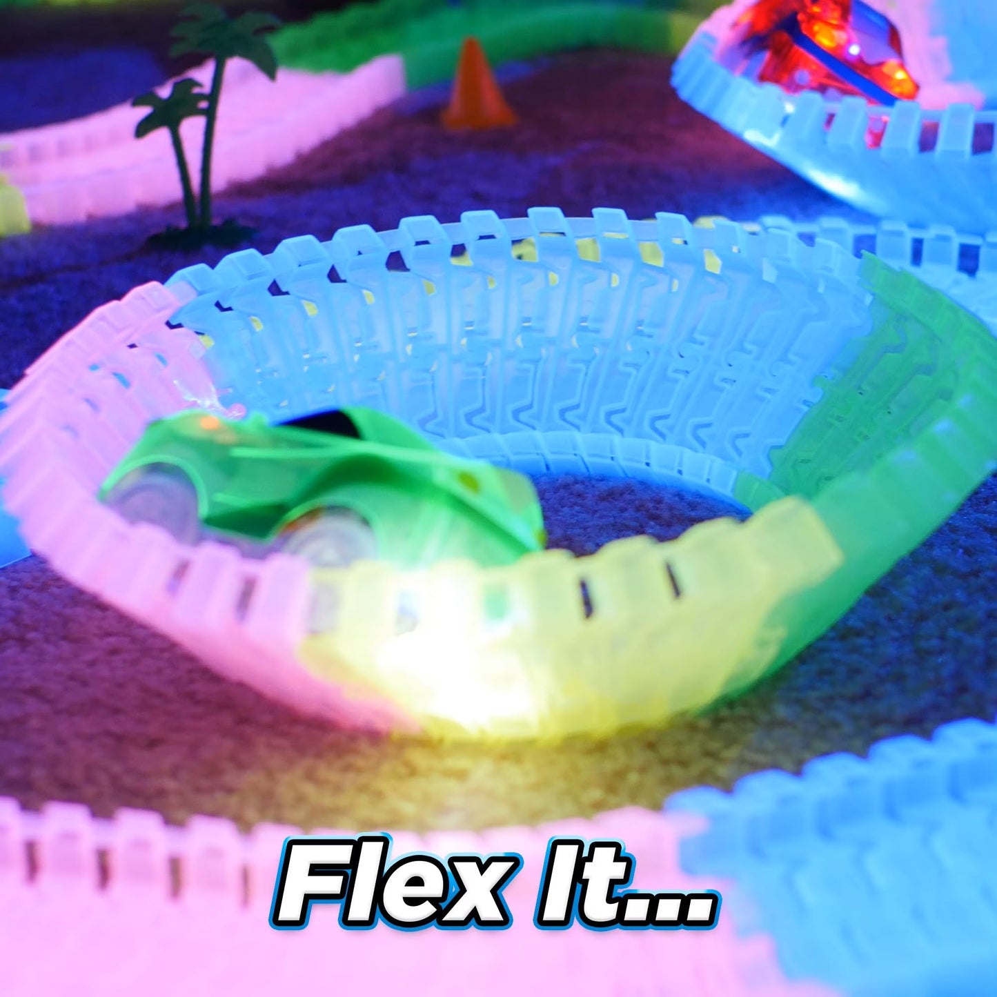 Ontel Magic Tracks Crash Set - 10ft Speedway, 200 Glow-in-The-Dark Pieces & LED Cars for Ultimate Racing Fun!