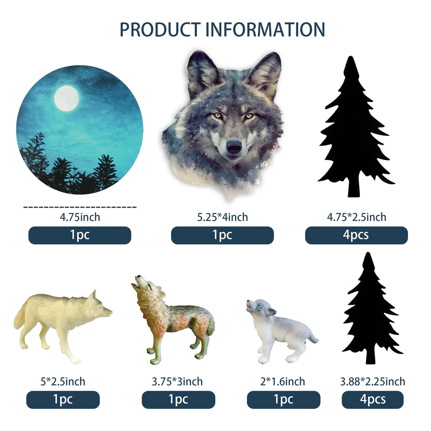 13 PCS Wolf Cake Topper Full Moon Cake Decor with Animal Figurine Wolf Themed Wedding Birthday Cake Decorations (Gray)