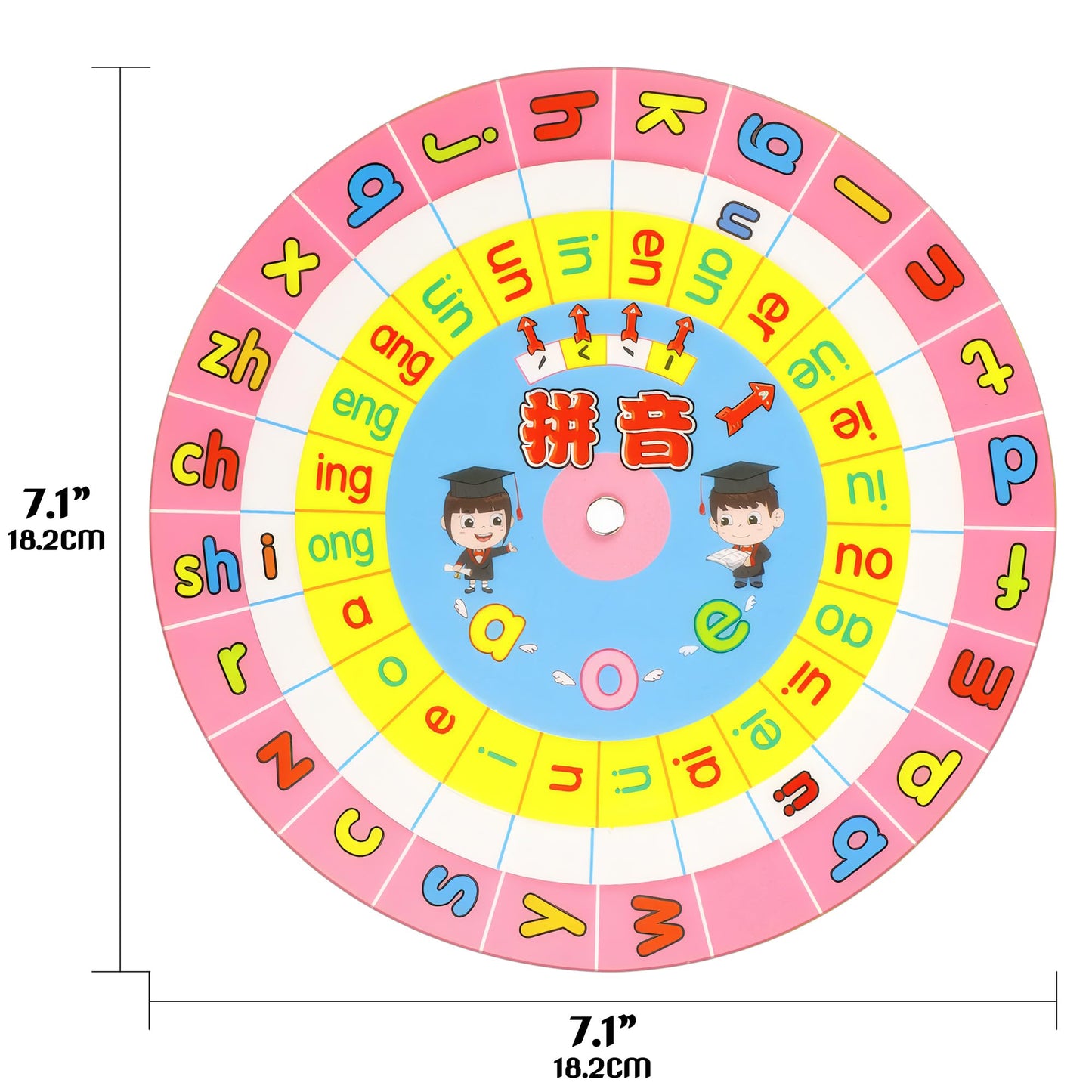HannaFires 2-Pieces Mandarin Chinese Pinyin Learning Wheel Cards - Pink Rotating Pronunciation Chart, Portable Language Study Tool, Pinyin Guide