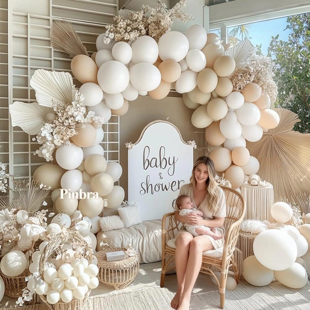White Balloon Arch Double Stuffed White Sand Cream Beige Balloon Garland Kit Blush Nude Balloons for Neutral Baby Shower Gender Reveal Bridal Birthday