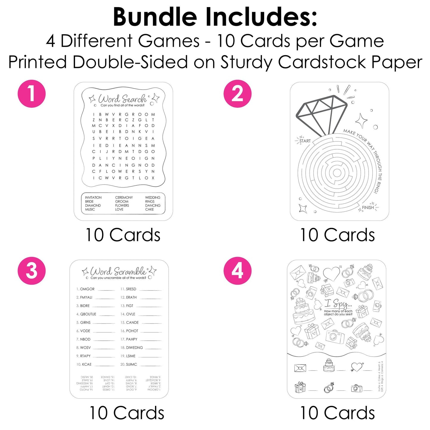 Big Dot of Happiness Wedding Kids Table Coloring Activity Cards, Wedding-Themed Games for Children, Double-Sided Gamerific Bundle - 40 Count
