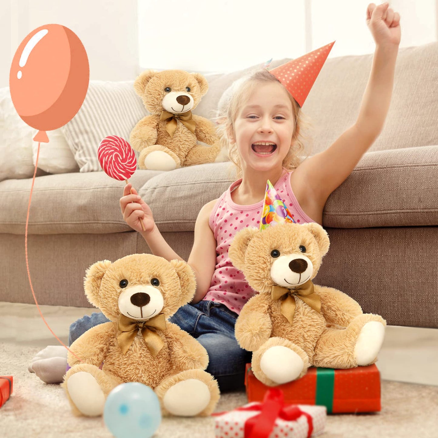 Tezituor 3 Pack Teddy Bears in Bulk 14 inch Stuffed Animals Set for Kids Small Stuffed Bears Bulk Teddy Bear for Wholesale, Baby Shower Decorations