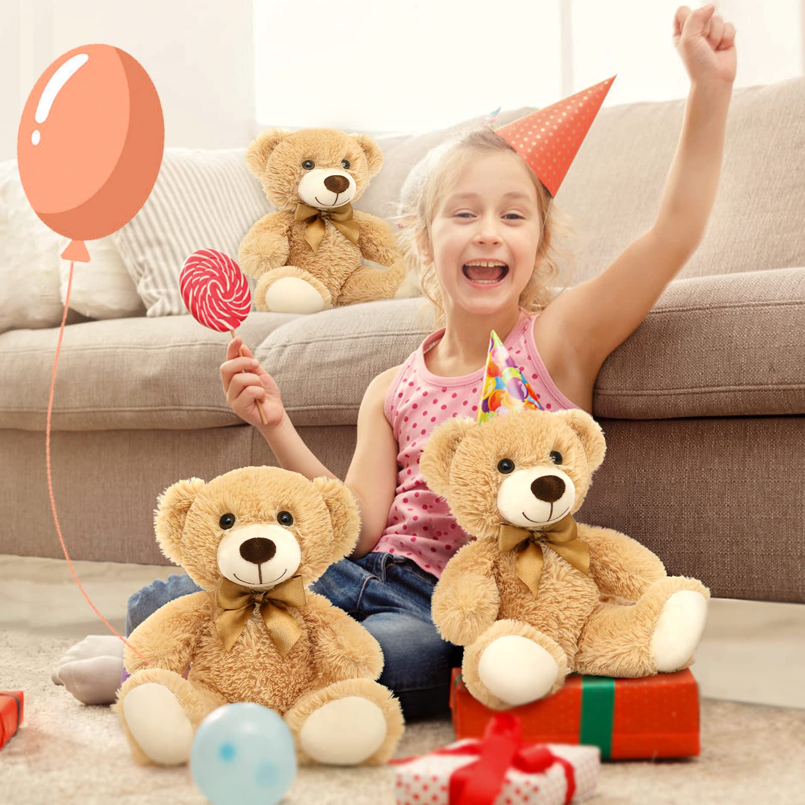 Tezituor 3 Pack Teddy Bears in Bulk 14 inch Stuffed Animals Set for Kids Small Stuffed Bears Bulk Teddy Bear for Wholesale, Baby Shower Decorations