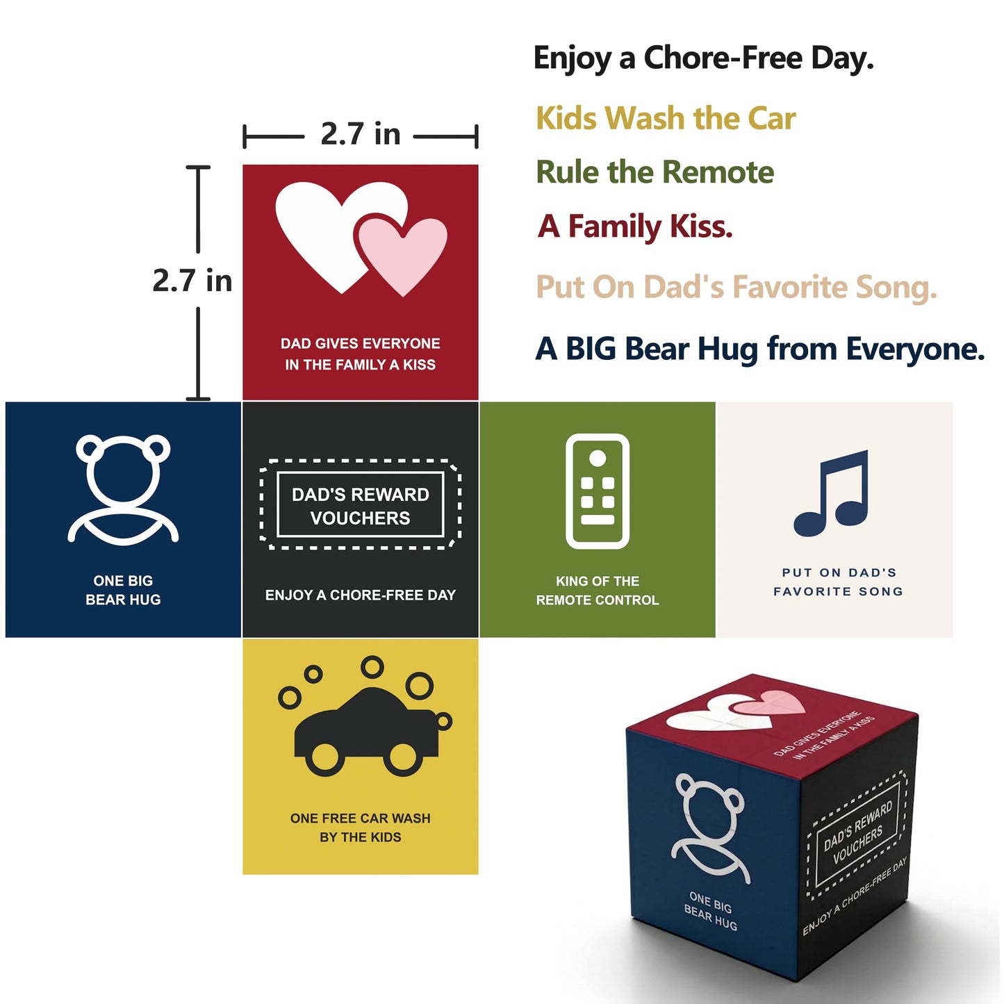 Dad's Reward Vouchers Interactive Cube Puzzle Cube Magic Cube - Fun from Daughter Son Wife - Funny Gag Gift for Dad - Novelty Keepsake Desk Ornament