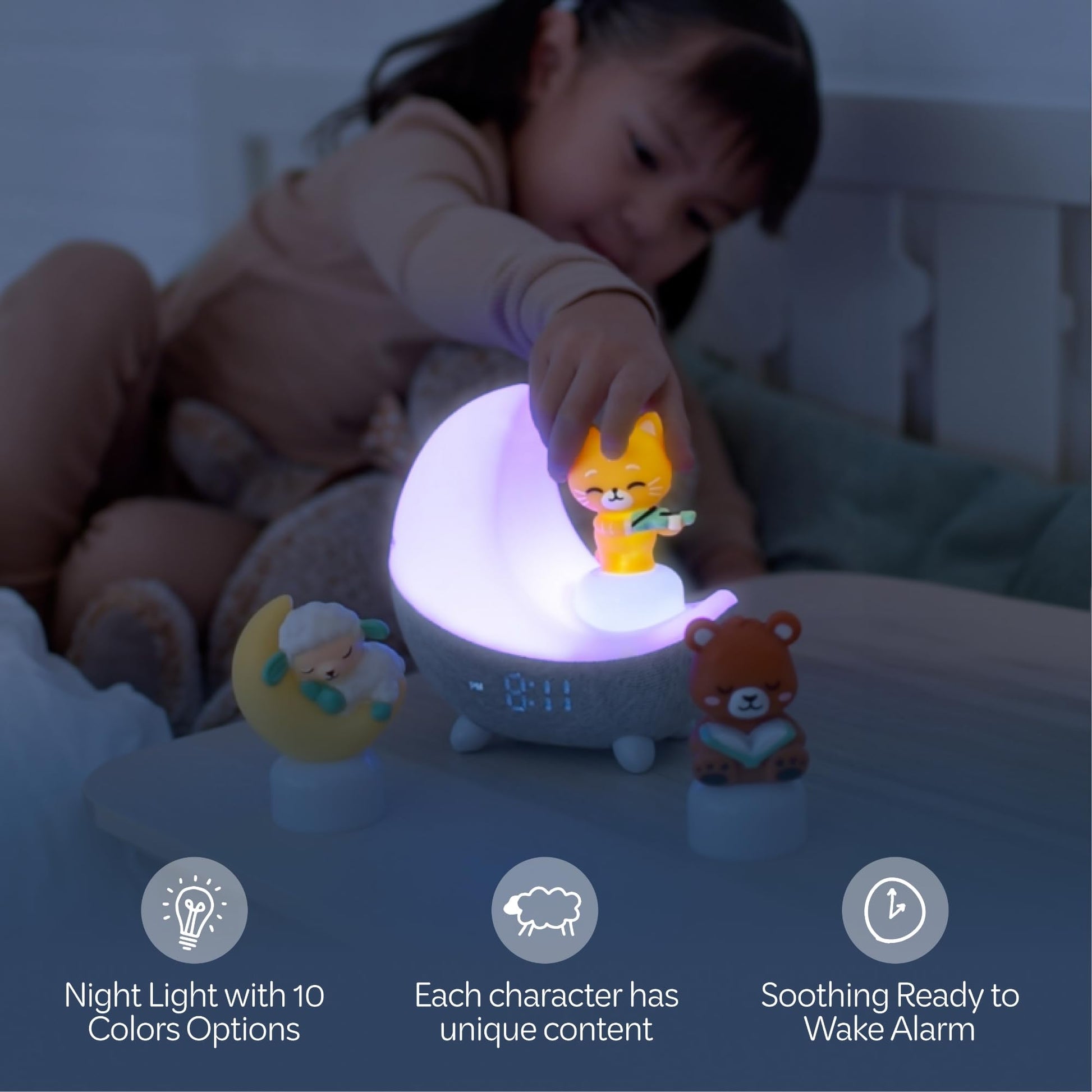 Move2Play, Dozi Sound Machine | Cute Sleep Toy + Sound Machine | 3+ Hrs Thoughtfully Made Bedtime Content | Moonlight Night Light with Changing Colors