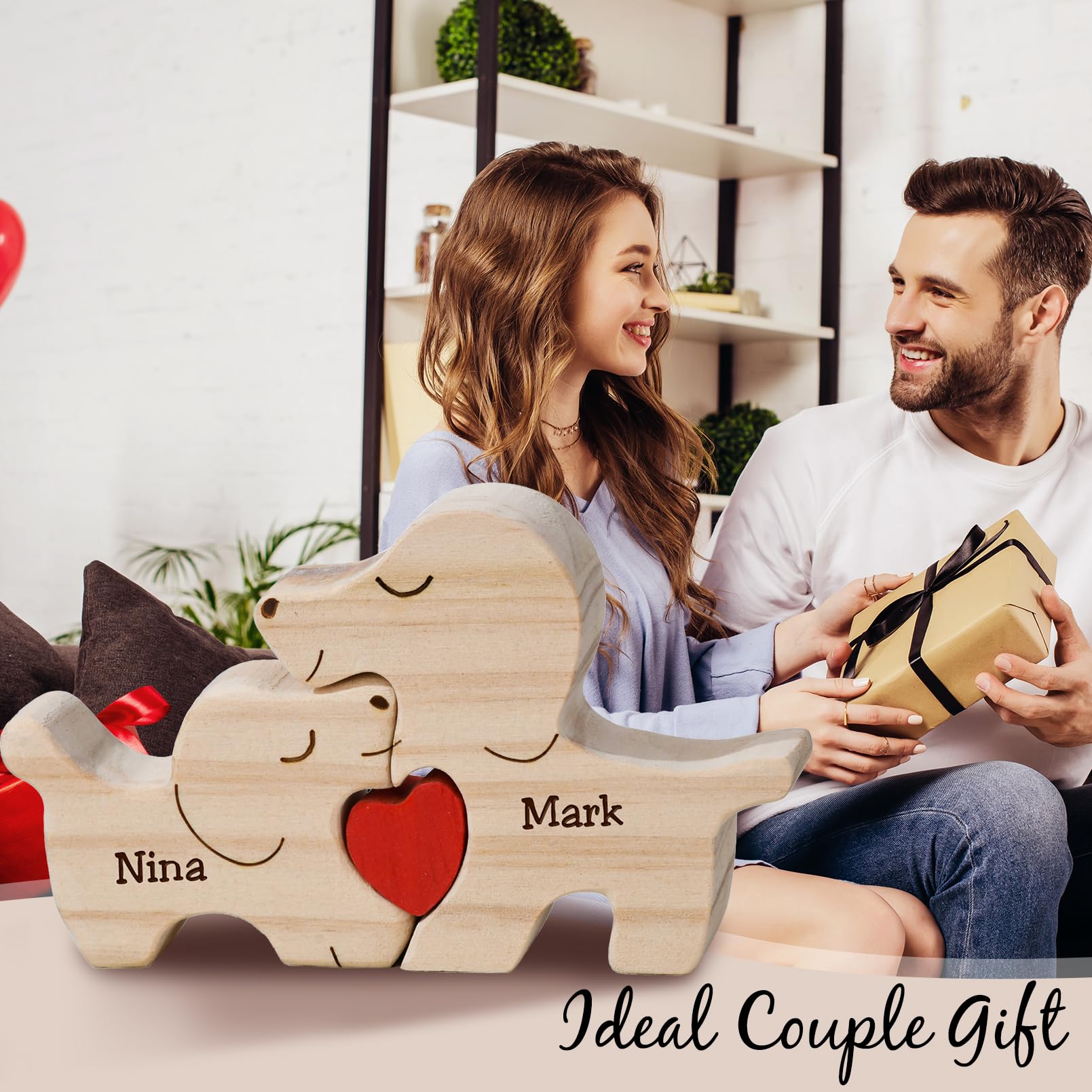 Personalized Wooden Puzzle with 2 Names,Wooden Elephant Puzzle,Customizable Wooden Puzzle for Home Decor and Thoughtful Gifts,Valentine's Day Gift