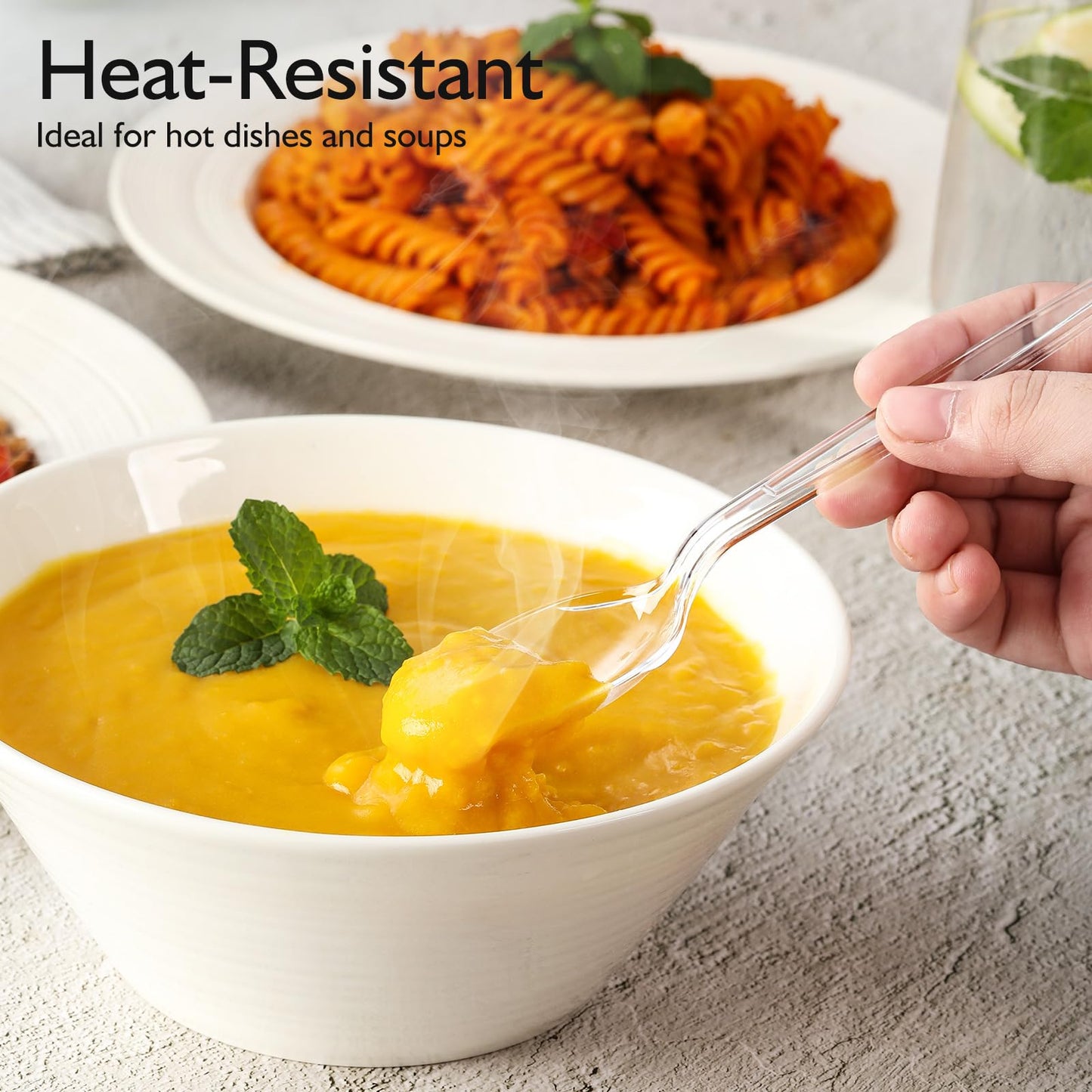 [100 Count] Clear Plastic Spoons Heavy Duty, Premium Disposable Spoons, Durable Plastic Cutlery for for Parties, Picnics, Big Event, Daily Use - Heat