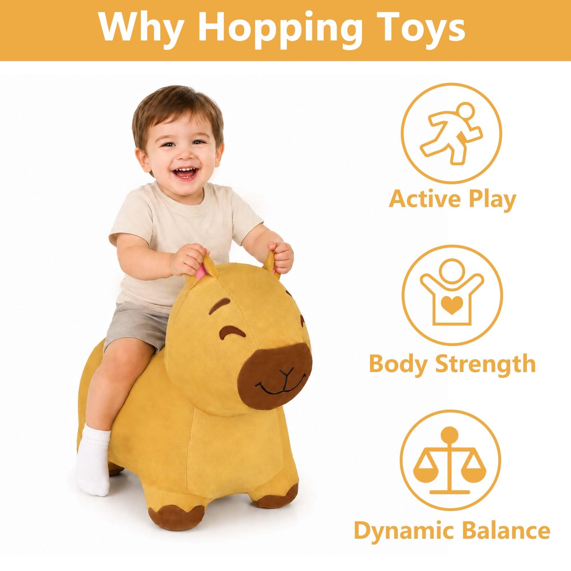 Bouncy Pals Capybara Hopping Horse, Toddler Inflatable Animal Hopper Toys