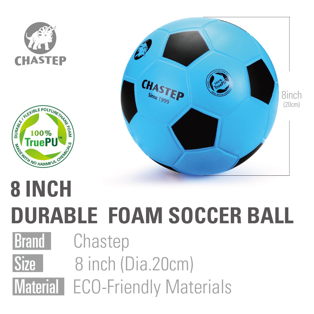 Chastep Sports Foam Soccer Ball for Kids or Beginner, 8“ Sponge Soccer Ball, Safe & Soft Kick Play (Blue/Black)