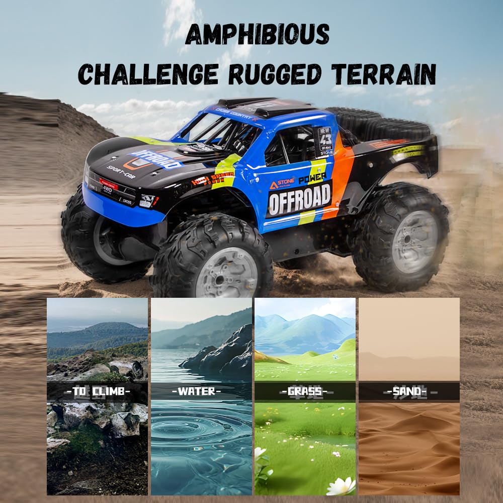 SEKAIHT Waterproof RC Monster Truck Amphibious Remote Control Trucks 13In Big Off Road RC Cars for Kids 4WD 360° Rotation Two Rechargeable Batteries
