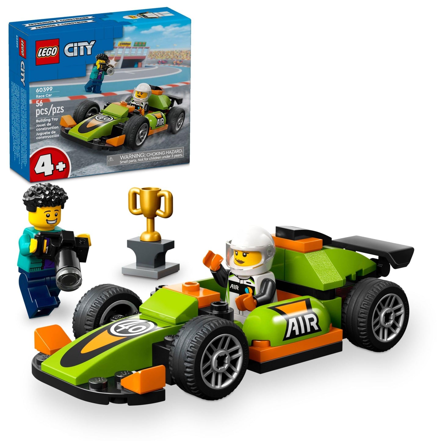 LEGO City Green Race Car Toy, Classic-Style Racing Vehicle, Small Toy Gift for Kids, Building Kit for Boys and Girls Ages 4 and Up, Photographer and