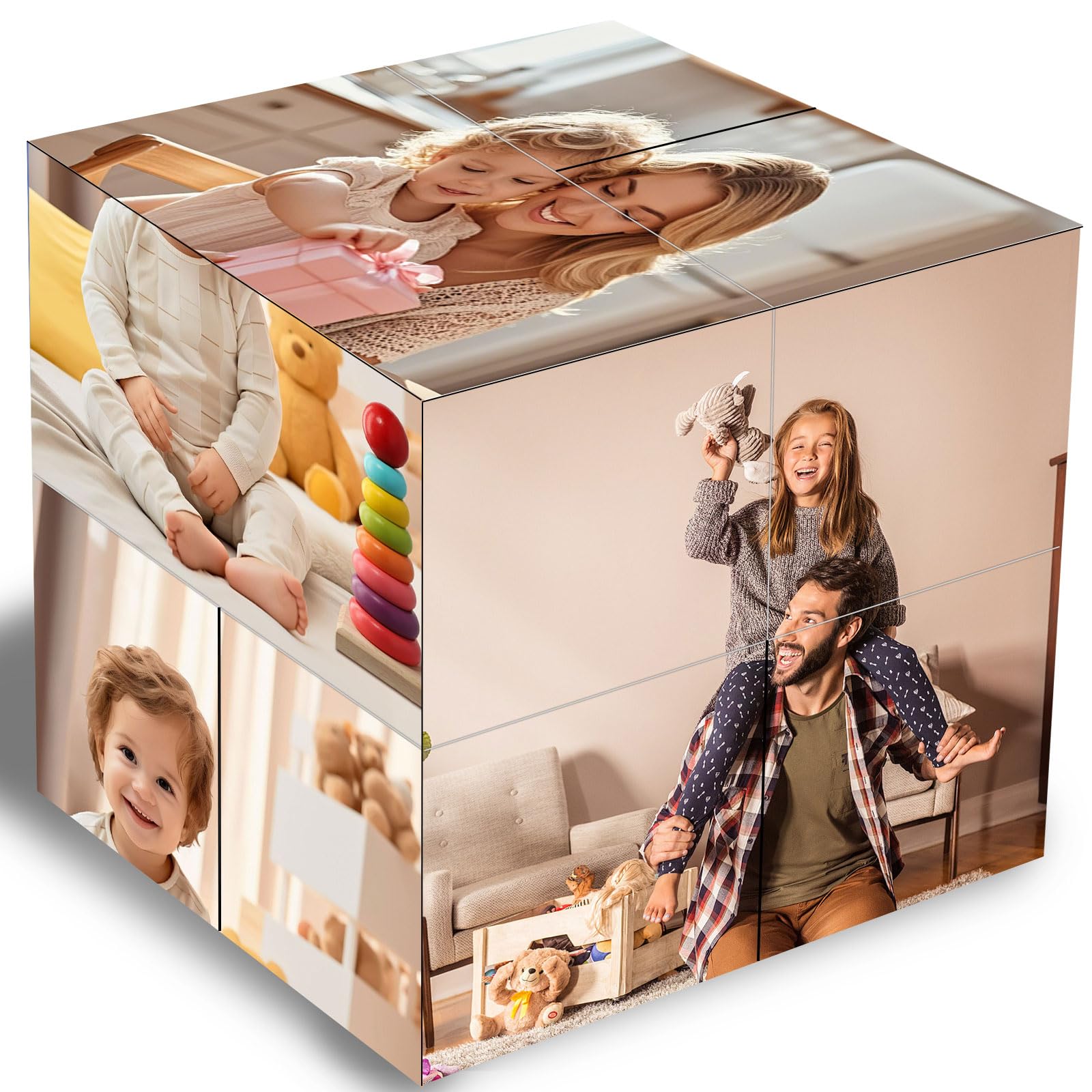 Personalized Photo Cube, Foldable 3D Rotating Custom Photo Cube Holds 9 Pictures - Funny & Sentimental Gift for Family Friends on Christmas, Birthday