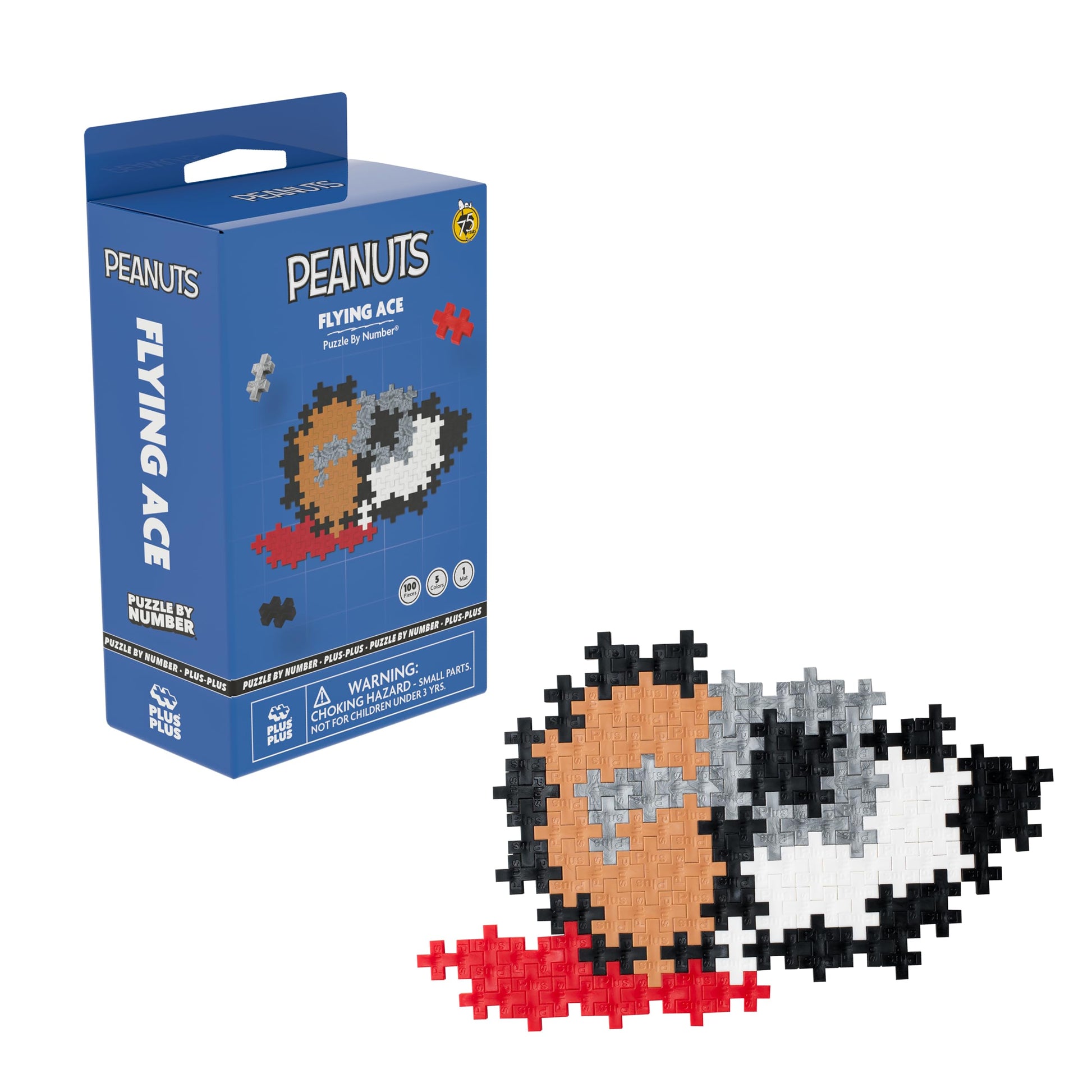 PLUS PLUS Puzzle By Number, Flying Ace - 100 Piece Mini Hashtag Blocks, Puzzles for Adults & Kids - Peanuts Merchandise