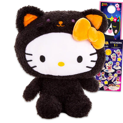Sanrio Hello Kitty Black Cat Plushie Set for Girls - Bundle with 9" Hello Kitty Black Cat Plush Doll Plus Stickers, More | Sanrio Gifts for Boys, Kids