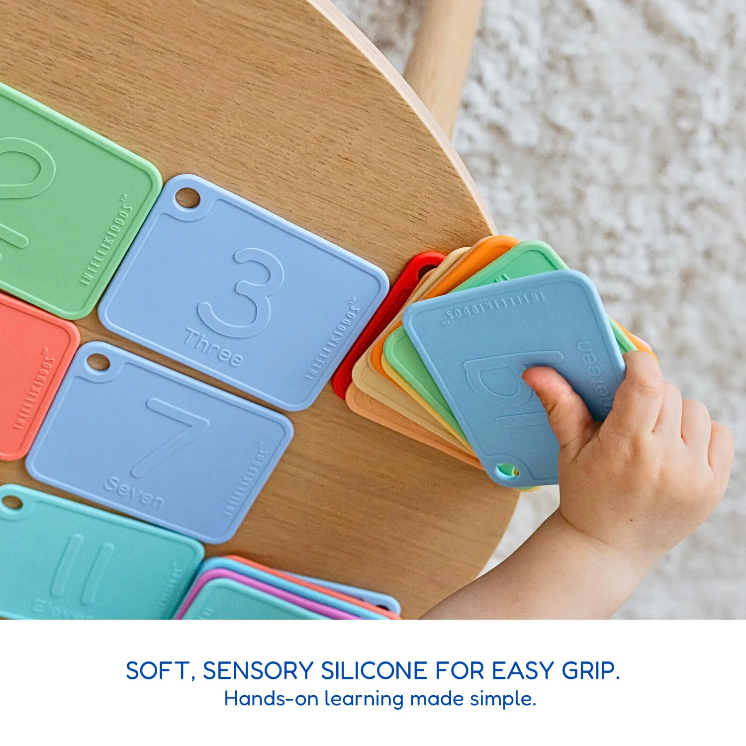 INTELLIKIDDOS Sili123s Number Flash Cards, Non-Toxic Silicone Number Flash Cards for Toddlers 1-3, Montessori Sensory Fruits Counters Math