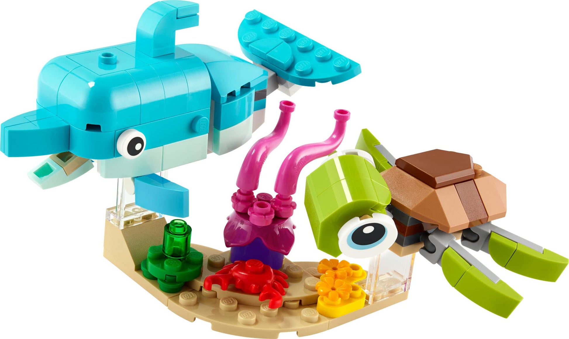 LEGO Creator 3 in 1 Dolphin and Turtle Toys for Kids, Transforms to Seahorse and Sea Snail or to Swimming Fish and Crab, Toy Sea Animal Figures