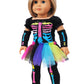 American Fashion World Electric Neon Skeleton Halloween Costume for 18-inch Dolls| Premium Quality & Trendy Design | Dolls Clothes | Outfit Fashions