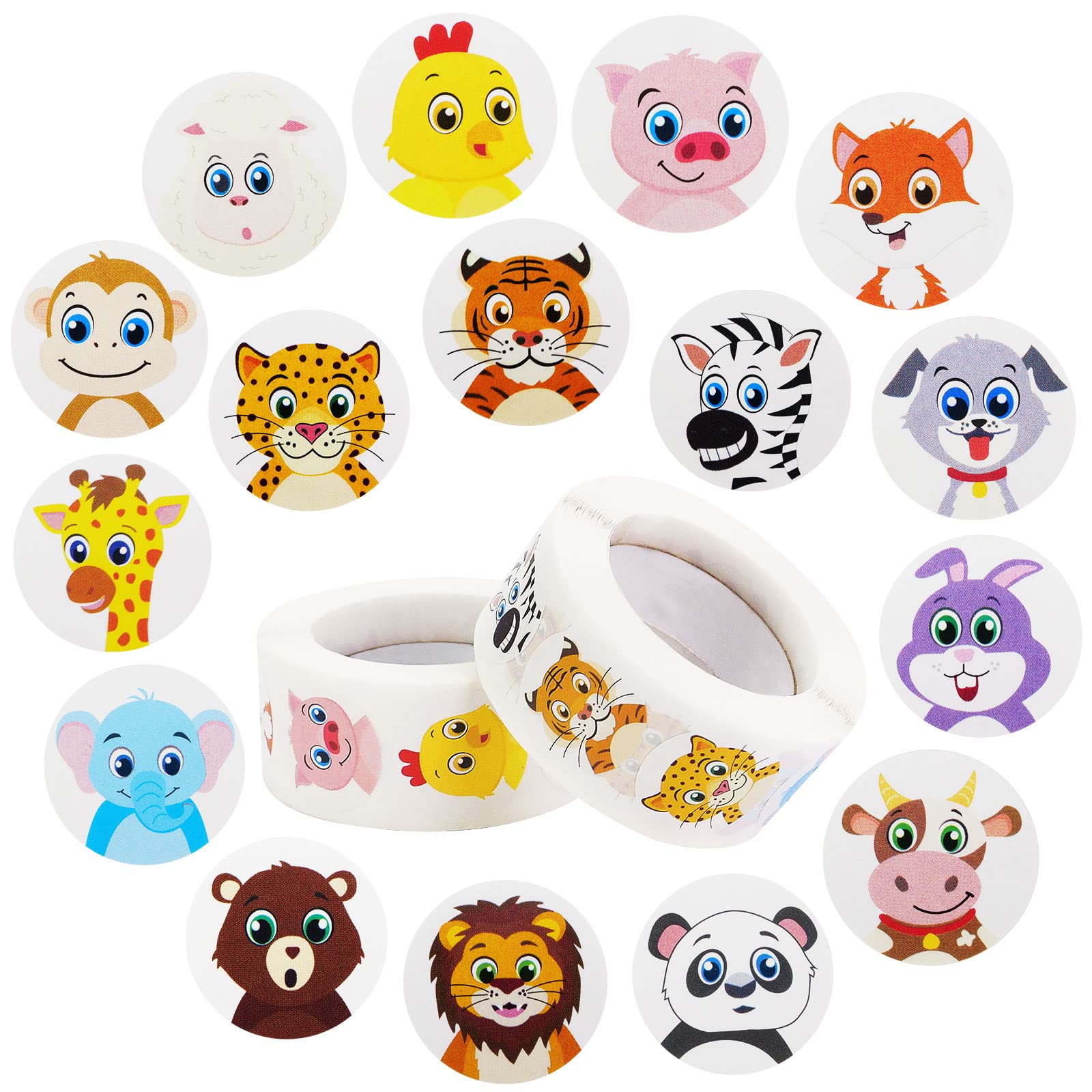 1000 PCS Small Cute Animal Stickers for Students Teachers Classroom Party(1" Diameter / 2 Roll / 16 Designs)