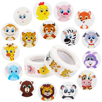 1000 PCS Small Cute Animal Stickers for Students Teachers Classroom Party(1" Diameter / 2 Roll / 16 Designs)