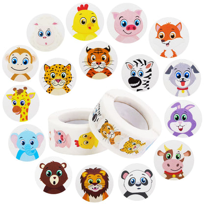 1000 PCS Small Cute Animal Stickers for Students Teachers Classroom Party(1" Diameter / 2 Roll / 16 Designs)
