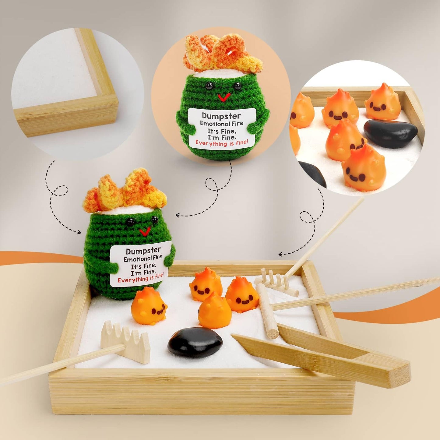 Dumpster Fire Desk Toy Mini Zen Garden Sandbox Kit