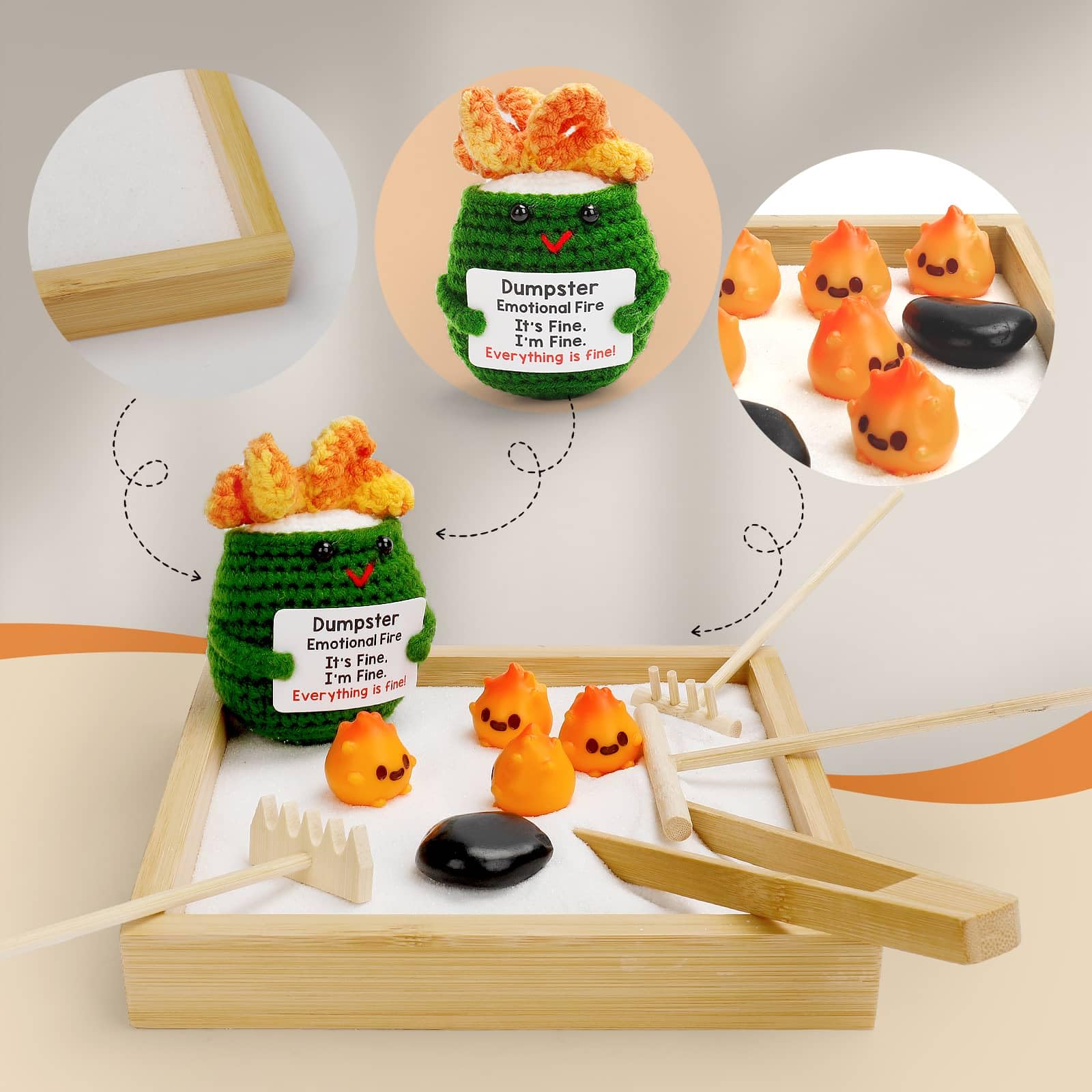 Dumpster Fire Desk Toy Mini Zen Garden Sandbox Kit