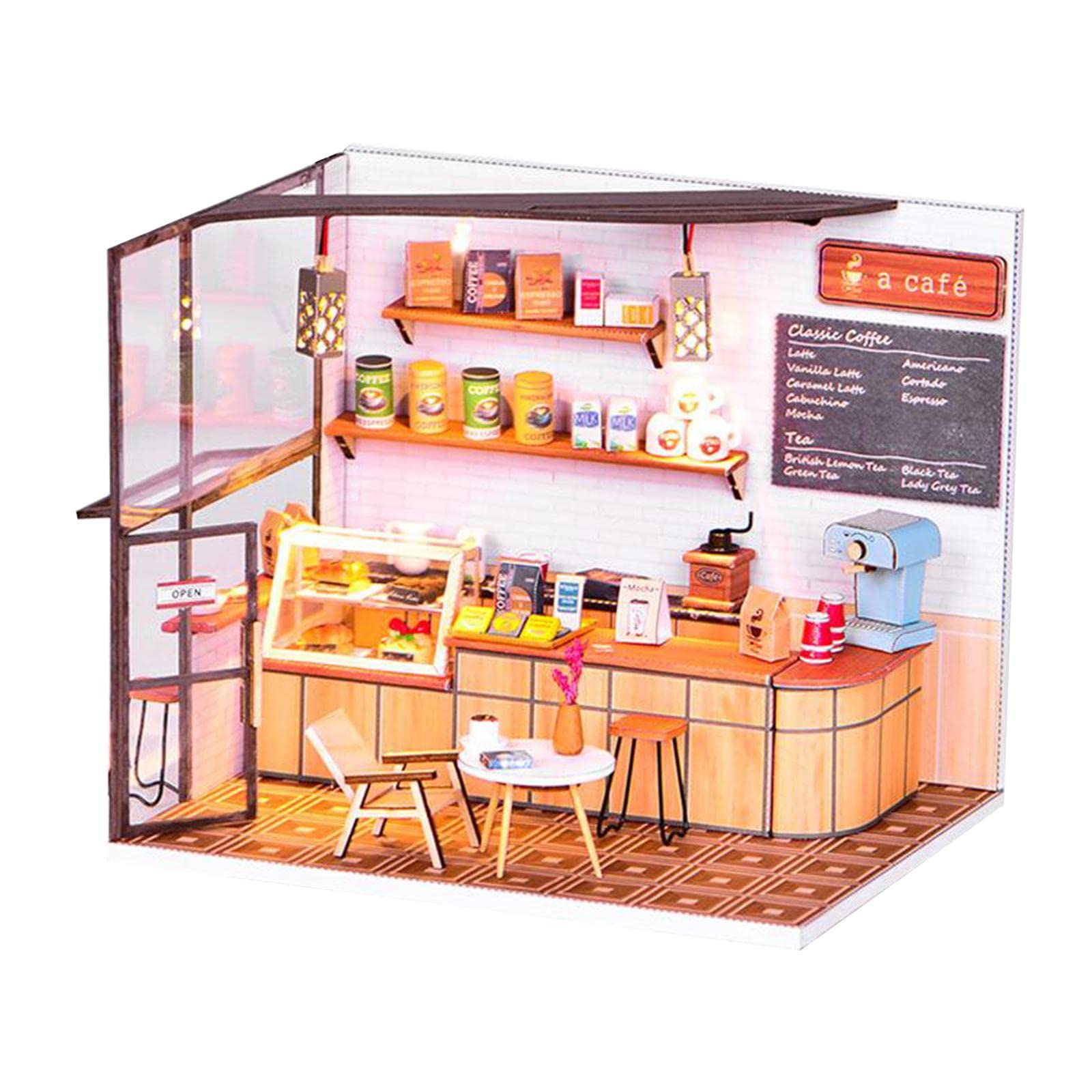 Simhoa DIY Miniature Dollhouse Wooden Furniture Kit, Handmade Mini House,1:24 Scale Creative Coffee Shop Toys for Children Gift