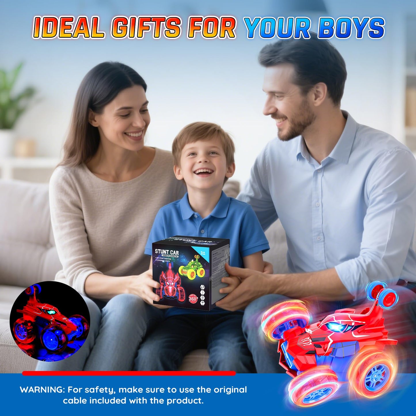Innofans Remote Control Car for Boys, 360° Rotating 4WD Stunt Spider RC Cars with Cool LED Lights, Rechargeable Car Toys Birthday Gifts for Kids Boys