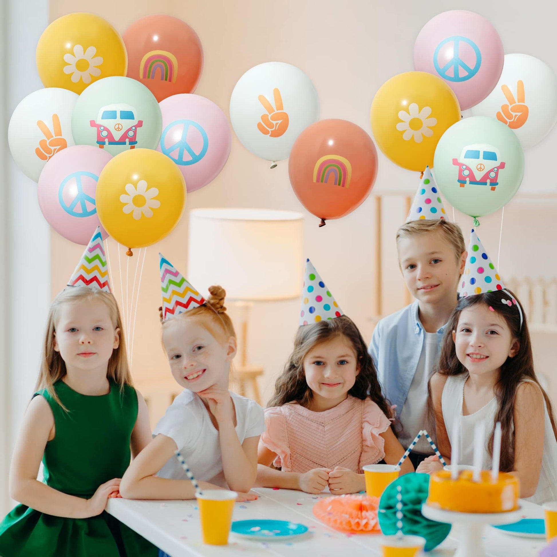 ANGOLIO 50Pcs Groovy Retro Hippie Balloons Party Supplies Smile Faces Theme Birthday Party Favors for Boy Girl Retro Different Pattern Summer Home