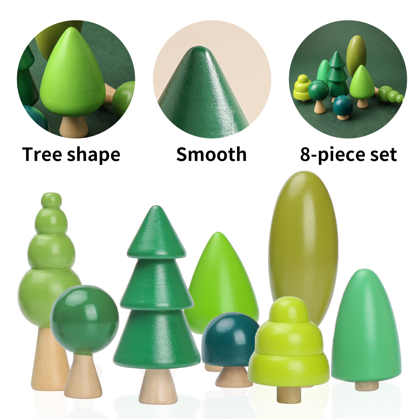 Wooden Tree Toy Pack of 8 Wood Miniature Tree Set Various Sizes Natural Wooden Trees Mini Trees for Home Decor and Crafts Garden Accessories Creative