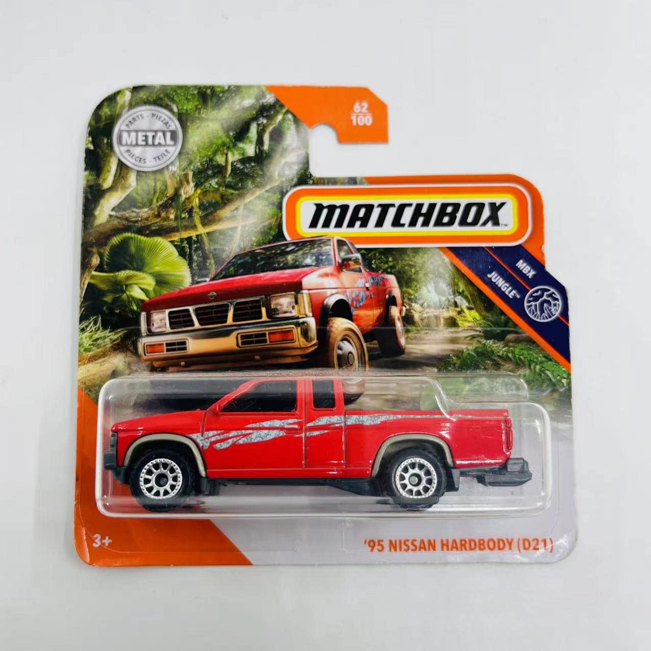 Matchbox Truck, Nissan Hardbody Pickup Truck, Red, Jungle-themed, 1995, 36M+