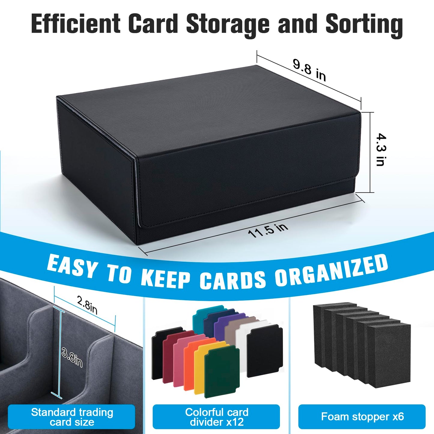 Astrell Trading Card Storage Box with 12 Dividers and 6 Foam Stoppers, Large Capacity Sturdy Leather Strong Magnetic Closure MTG Commander Deck Box