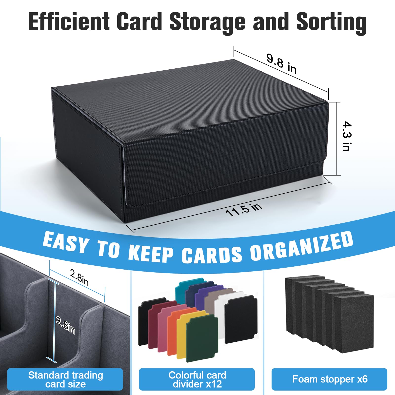 Astrell Trading Card Storage Box with 12 Dividers and 6 Foam Stoppers, Large Capacity Sturdy Leather Strong Magnetic Closure MTG Commander Deck Box
