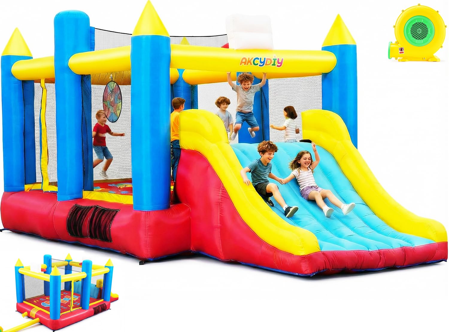 Big Bounce House for Kids 3-12, 7-in-1 Multi-Sport Inflatables Bouncy House w/Blower, Big Slide & Large Trampoline, Kids Bouncy House for Boys