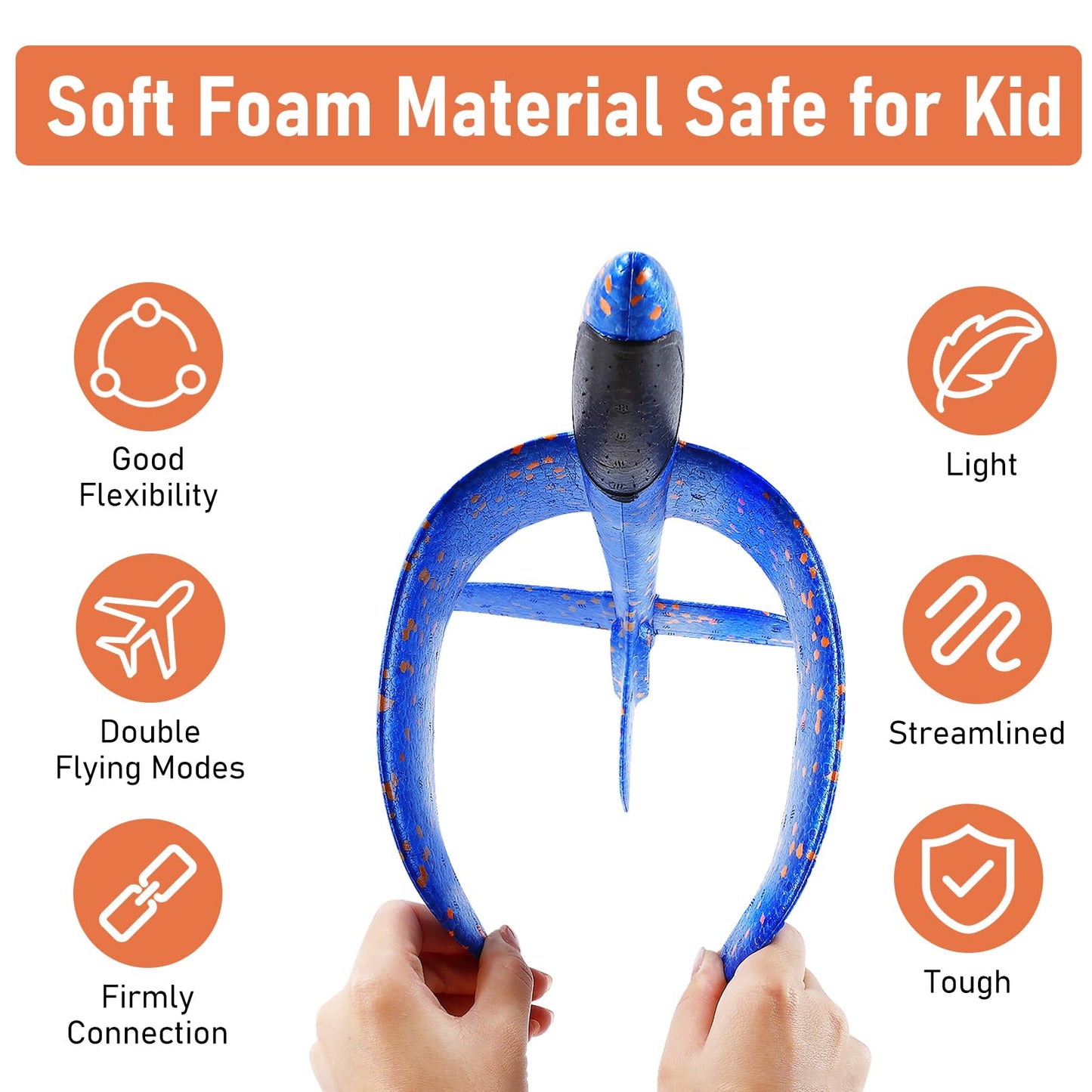 IJRPLM 4 Pack Foam Airplanes, 17.5 Inch Airplane Toys, 2 Flight Modes Glider Plane Flying Toy, Large Throwing Foam Plane for Kids 3-7 Year Olds