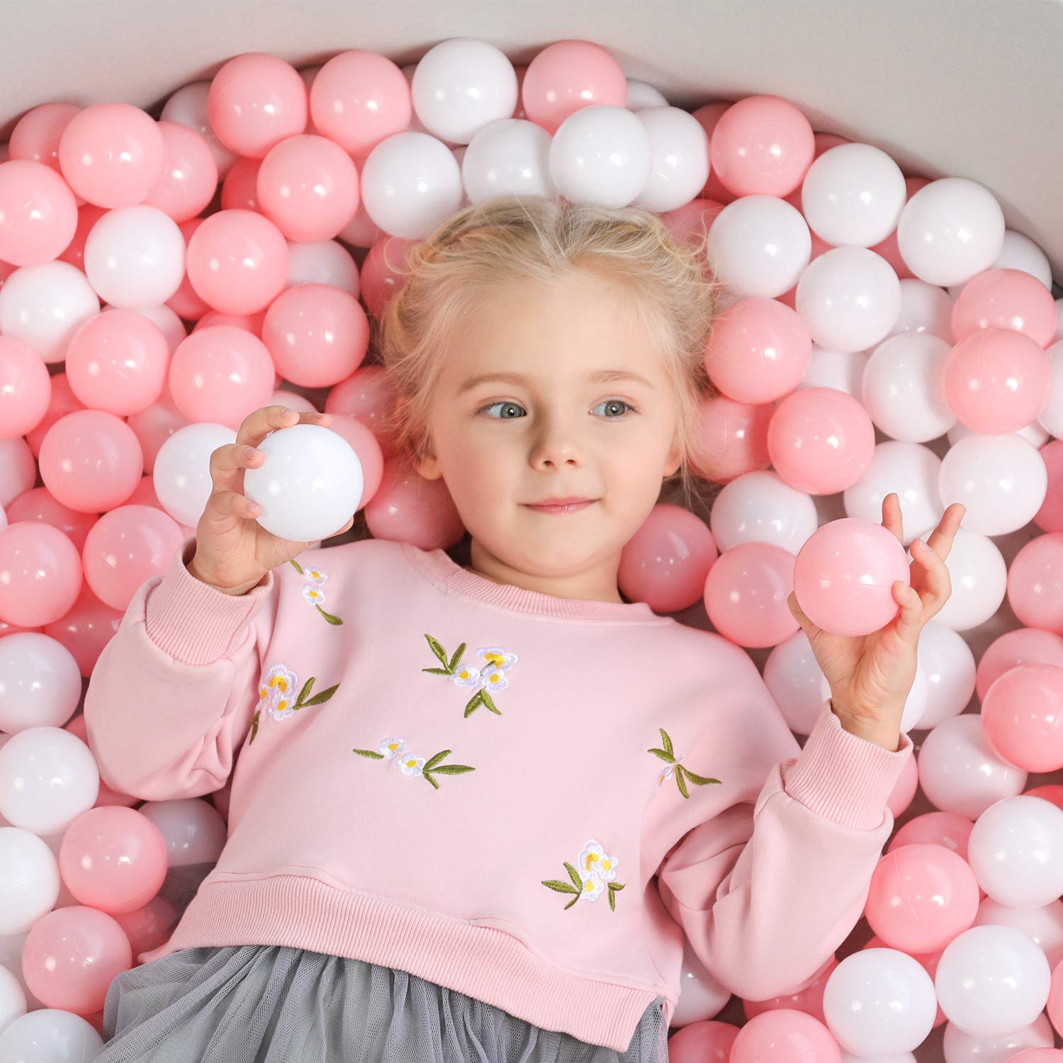 TRENDBOX 100 Pcs Colorful Ball Pit Balls Ocean Balls for Babies Kids Children Soft Ball Birthday Parties Events Playground Games Pool - Pink, White
