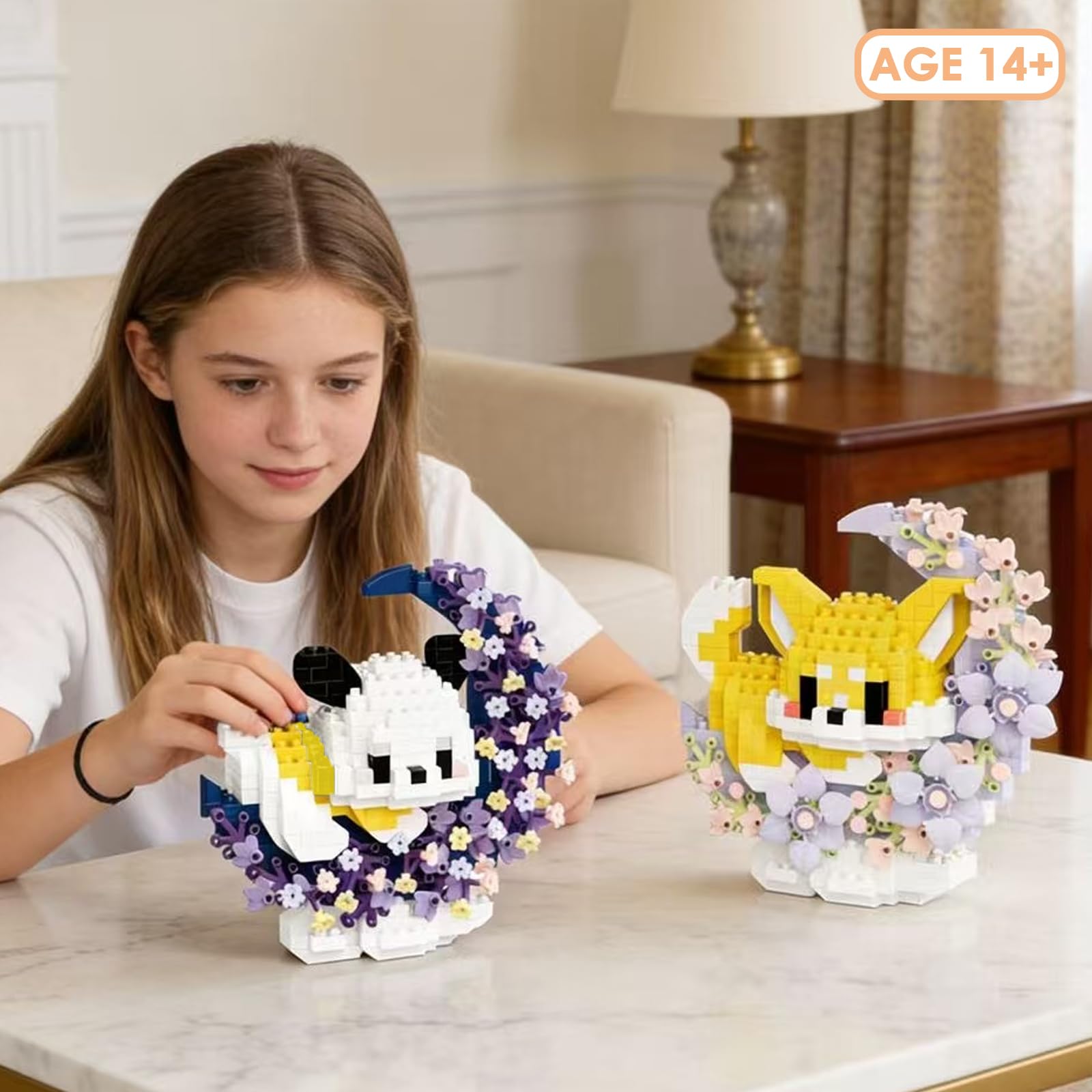 Uermis 2 Pack Cute Dog Micro Building Set, Mini Animal Set with Moon Flower Wreath, Creative Art Craft and Home Decor, Ideal Gift for Teens Adults