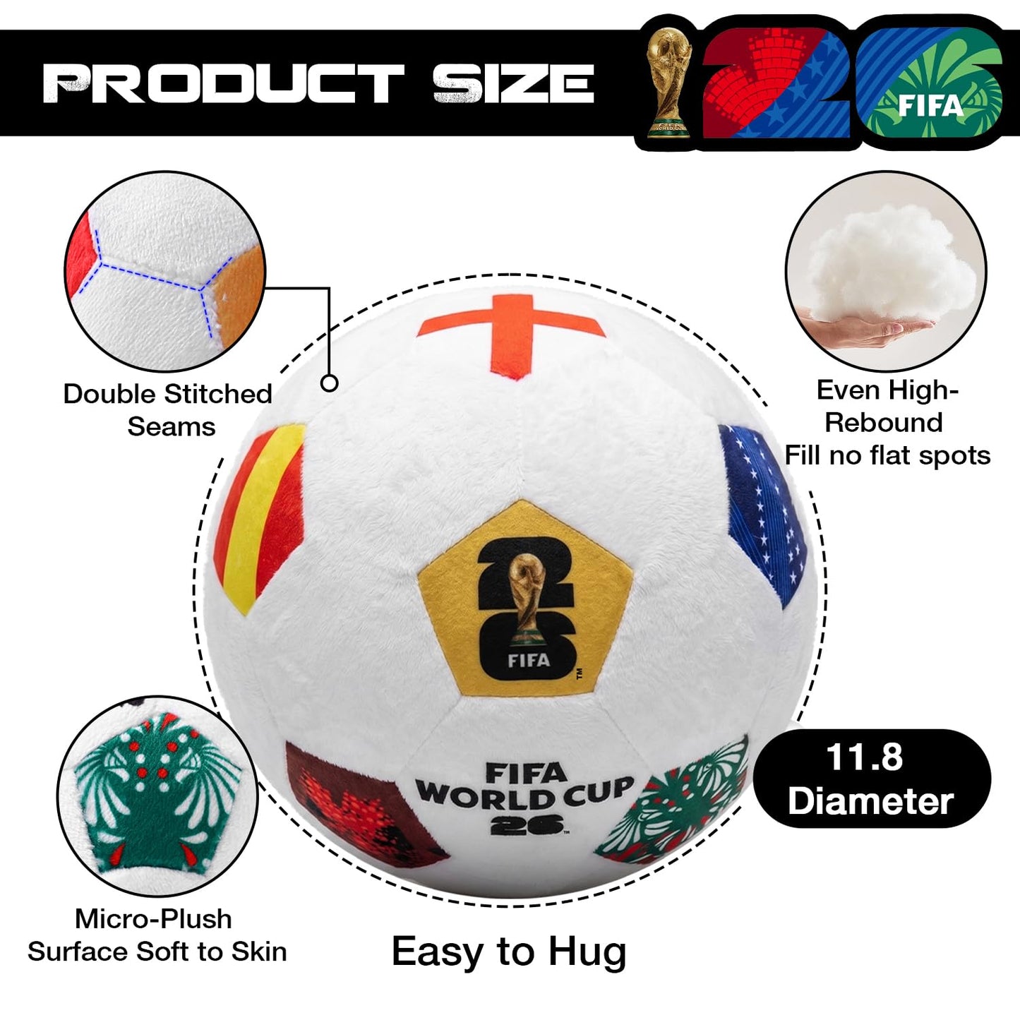 MESUCA FIFA World Cup 2026 Soccer Ball Plush for Kids - Official 11.8inch Soccer Plush Toy Pillow with Trophy Design - Soft Soccer Stuffed Animal