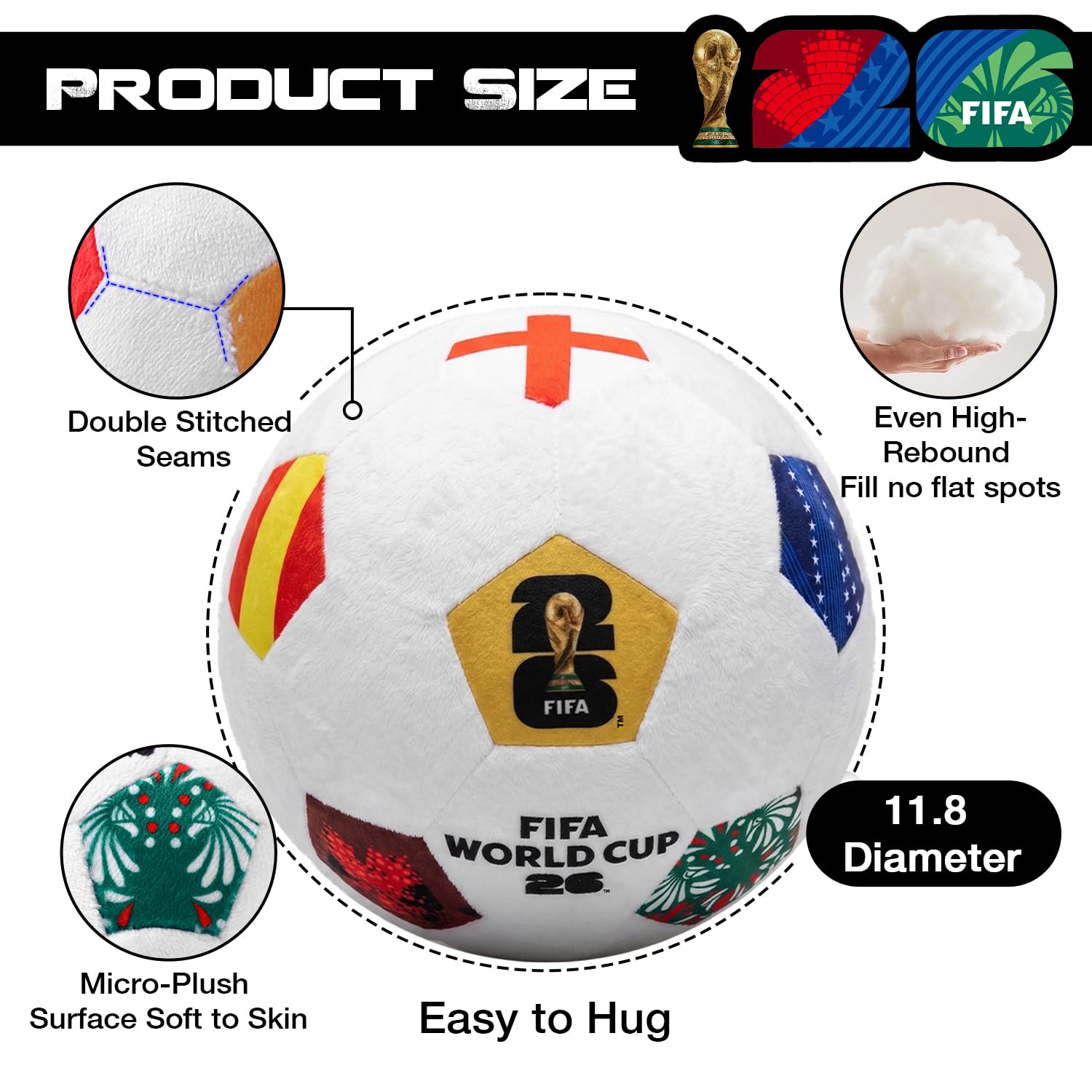 MESUCA FIFA World Cup 2026 Soccer Ball Plush for Kids - Official 11.8inch Soccer Plush Toy Pillow with Trophy Design - Soft Soccer Stuffed Animal