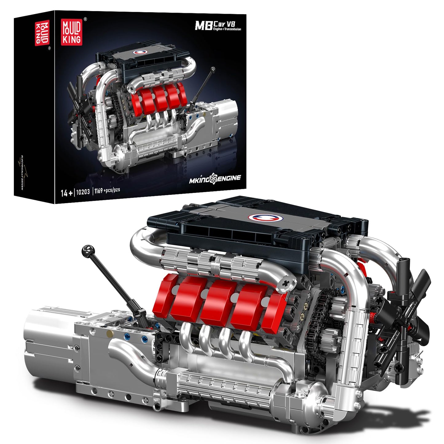 Mould King 10203 V8 Engine Building Blocks Sets, V8 Engine Model kit That Run, Build Your Own STEM Model Kit, Physical Science Experiment Model, Best