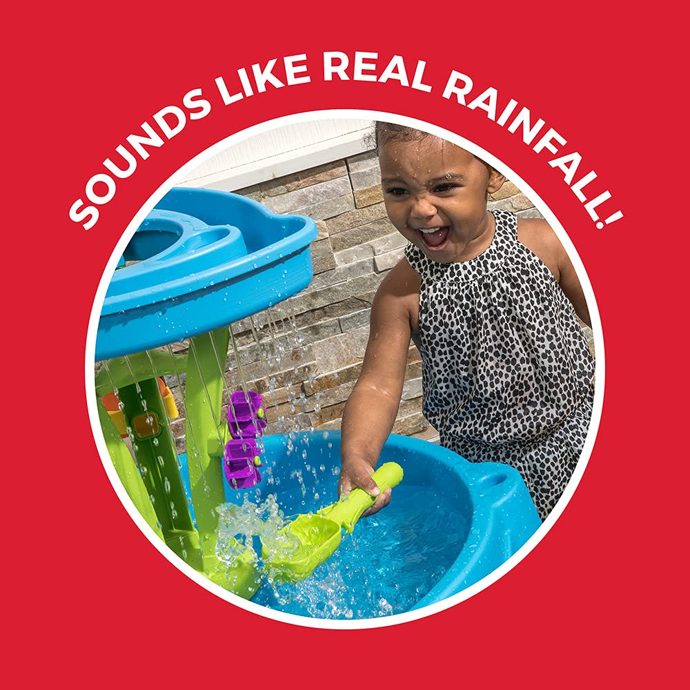 Step2 Summer Showers Splash Tower Water Table for Kids, Outdoor Kids Water Sensory Table, Ages 1.5+ Years Old, 8 Piece Water Toy Accessories, Blue