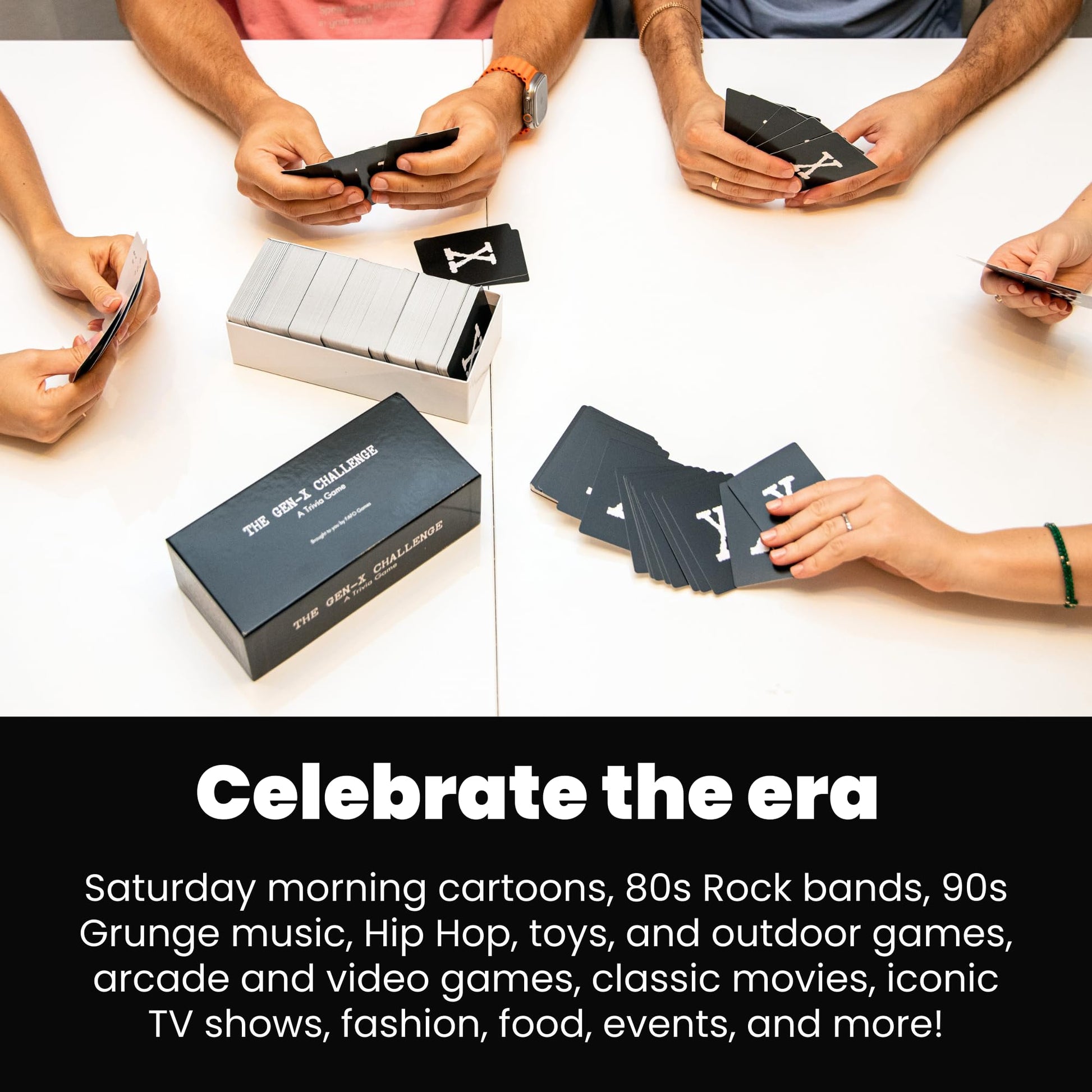 FAFO GAMES The Gen-X Challenge - 80s and 90s Trivia Card Game with 600 Trivia Cards - Pop Culture Trivia Game with Movies, Music, TV Shows - Ideal