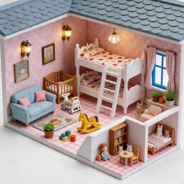 Z MAYABBO Wooden Dollhouse Furniture of Baby bunk Bed with Ladder for Miniature Dollhouse Accessories - 1/12 Scale
