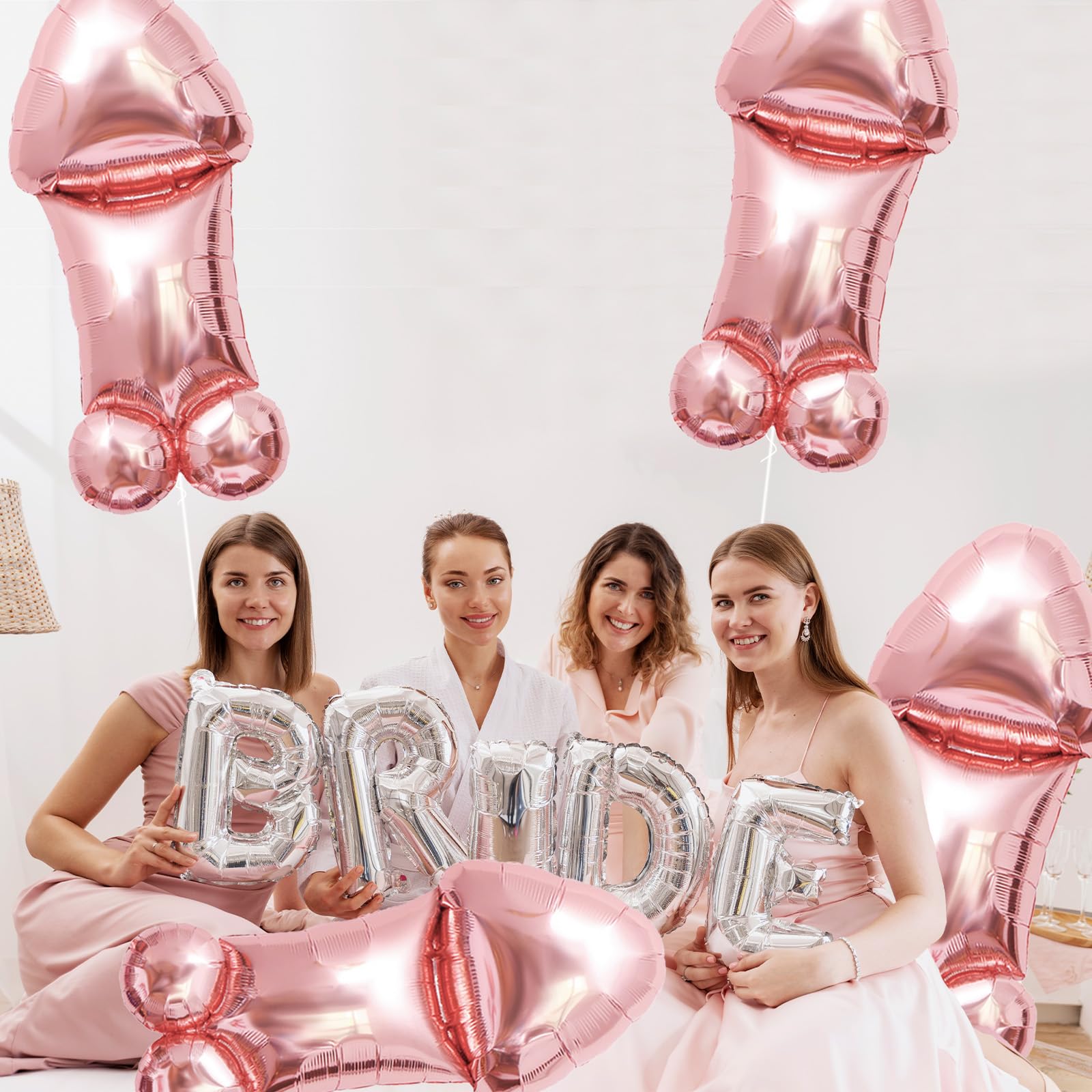 4 Pieces 40 Inch Giant Rose Gold Bachelorette Party Foil Balloons, Fun Naughty Mylar Balloons for Bridal Shower, Hen Night, Girls’ Night Out,