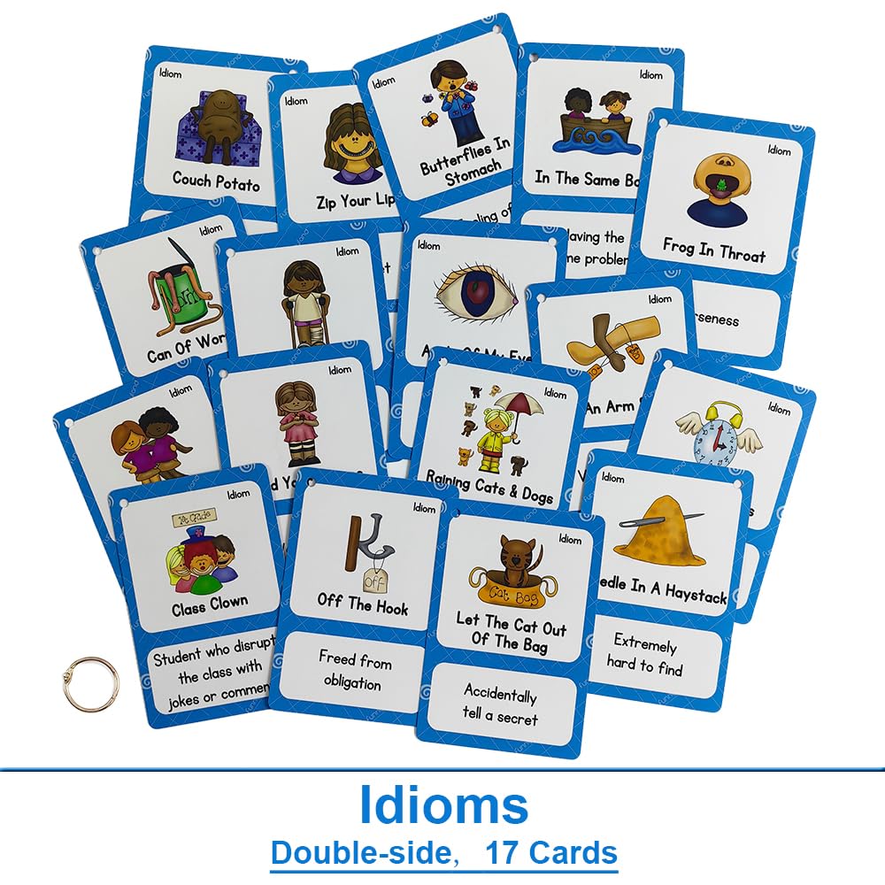 Lilias Proverb Idioms English Grammar Double-Side Learning Flash Cards - 17 Card Set for Homeschool, Preschool, Primary School, ESL, Autism