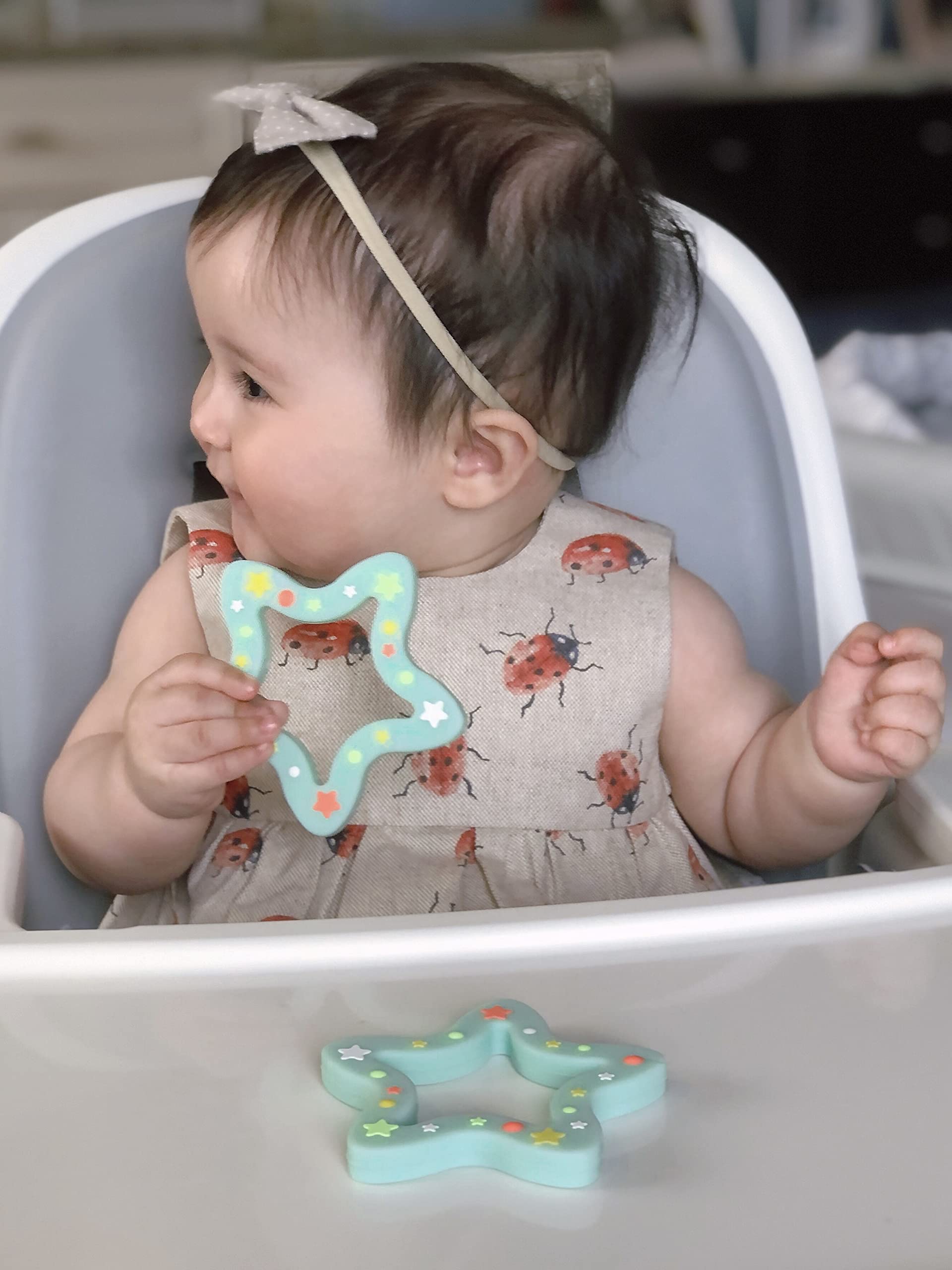 Jimibaby Silicone Star Teether, The First Teething Toy for Baby Boys and Girls,100% BPA Free, Easy to Hold, Freezer Safe (Mint Star)