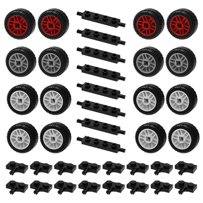 Wheels and Axles Sets Tires Building Kit, 56 Pcs Racing Tyre Normal/Narrow Compatible with Lego Wheels and Tires, Bulk Bricks Sets Education